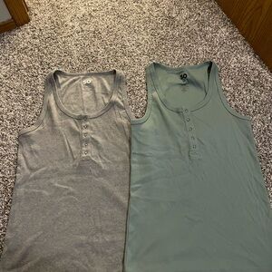 SO Ribbed Henley Tank Tops in Gray and Sage
